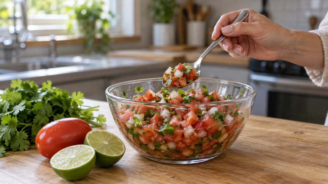 Bowl of fresh homemade pico de gallo with diced tomato and cilantro