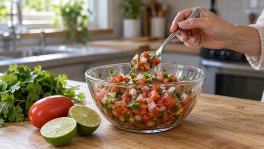 Bowl of fresh homemade pico de gallo with diced tomato and cilantro