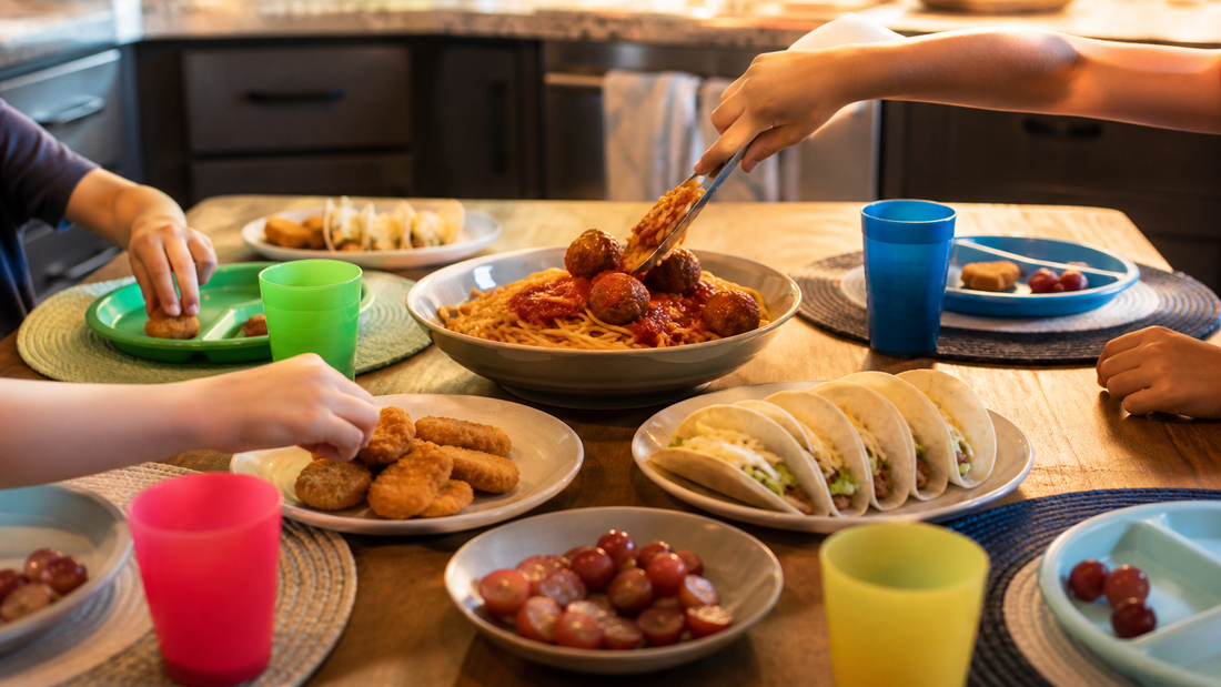 Kid friendly dinner family table pasta tacos pizza picky eater meals