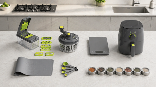 Newest kitchen gadgets 2026 seven innovations arranged on modern counter
