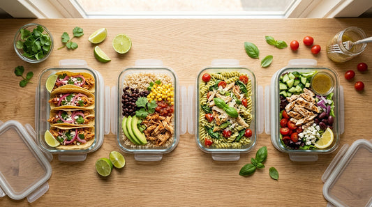 Easy shredded chicken recipes for weekly meal prep in containers