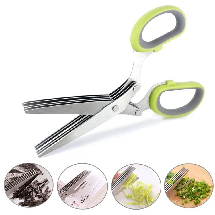 5-Blade Herb Scissors Set — Stainless Steel with Safety Cover