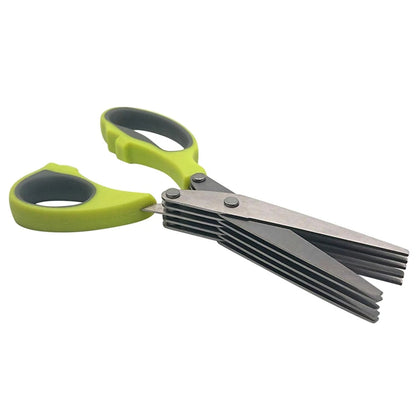 5-Blade Herb Scissors Set — Stainless Steel with Safety Cover