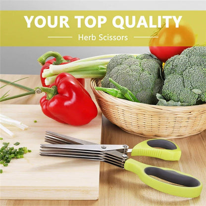 5-Blade Herb Scissors Set — Stainless Steel with Safety Cover