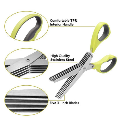5-Blade Herb Scissors Set — Stainless Steel with Safety Cover