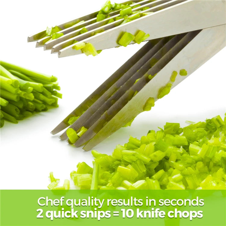 5-Blade Herb Scissors Set — Stainless Steel with Safety Cover