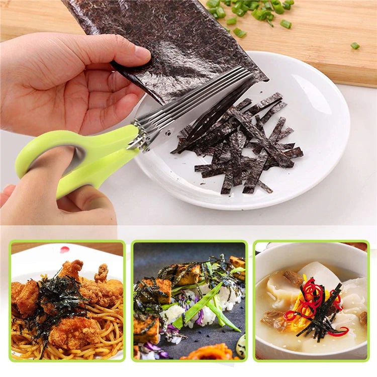 5-Blade Herb Scissors Set — Stainless Steel with Safety Cover