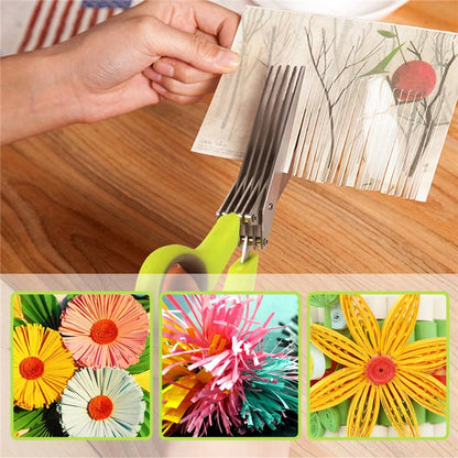 5-Blade Herb Scissors Set — Stainless Steel with Safety Cover