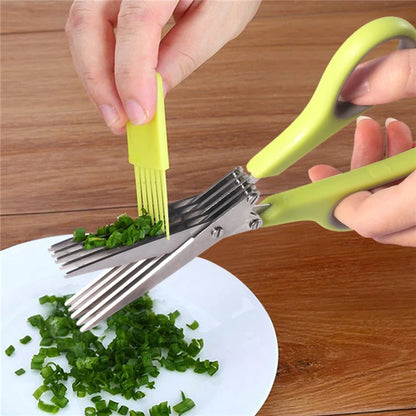5-Blade Herb Scissors Set — Stainless Steel with Safety Cover