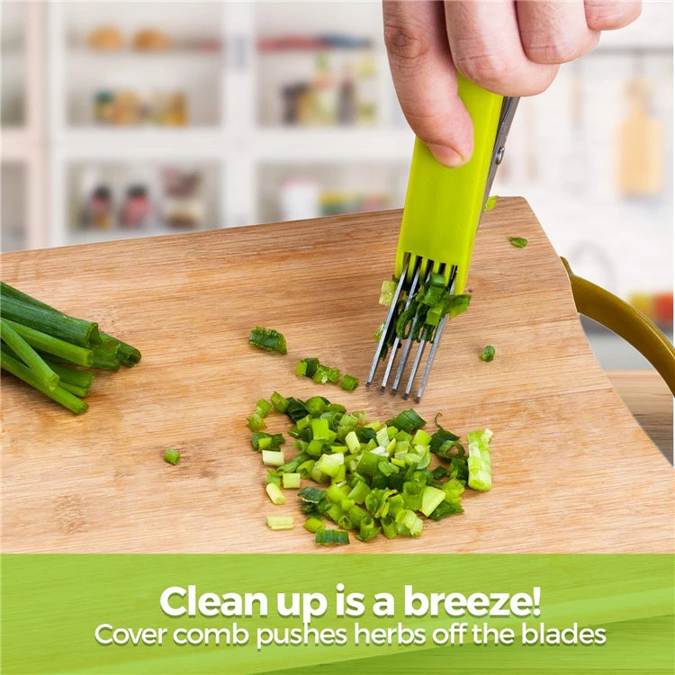 5-Blade Herb Scissors Set — Stainless Steel with Safety Cover