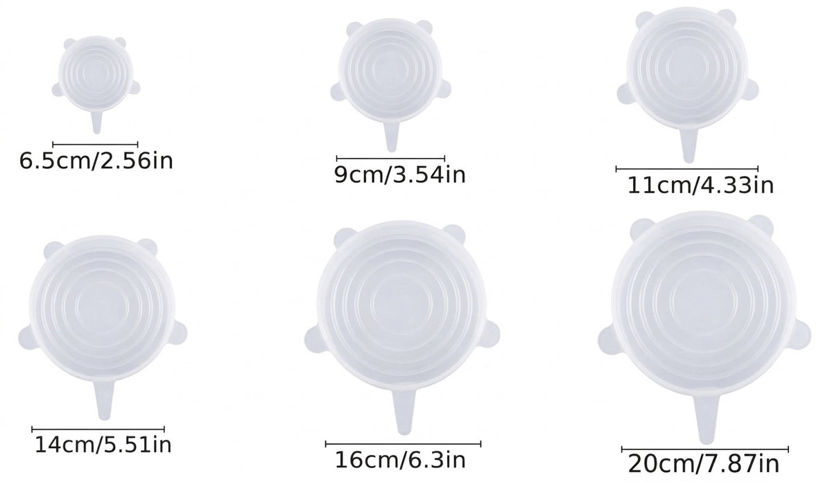 Silicone Stretch Lids Set (6-Pack) — Reusable Covers for Bowls, Cups & Containers