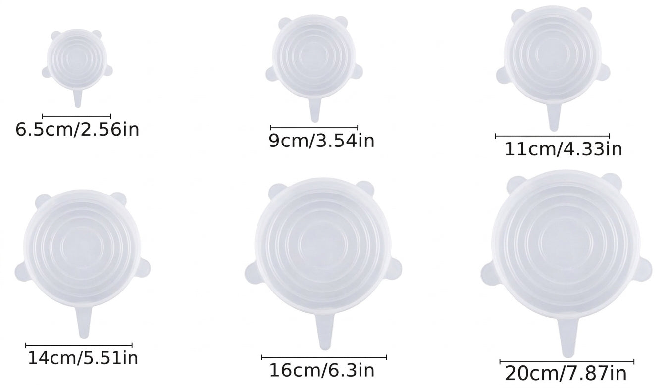 Silicone Stretch Lids Set (6-Pack) — Reusable Covers for Bowls, Cups & Containers