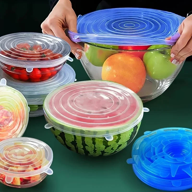 Silicone Stretch Lids Set (6-Pack) — Reusable Covers for Bowls, Cups & Containers