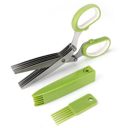 5-Blade Herb Scissors Set — Stainless Steel with Safety Cover