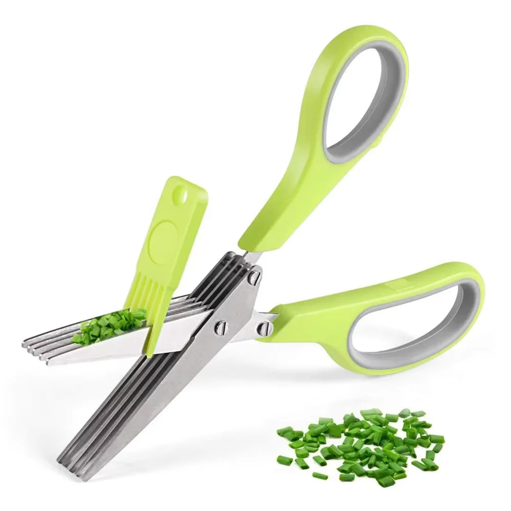 5-Blade Herb Scissors Set — Stainless Steel with Safety Cover