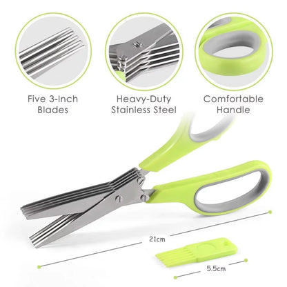 5-Blade Herb Scissors Set — Stainless Steel with Safety Cover