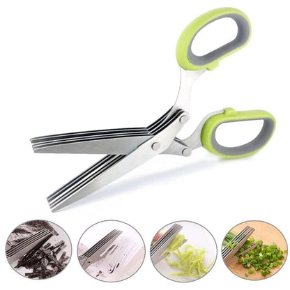 5-Blade Herb Scissors Set — Stainless Steel with Safety Cover